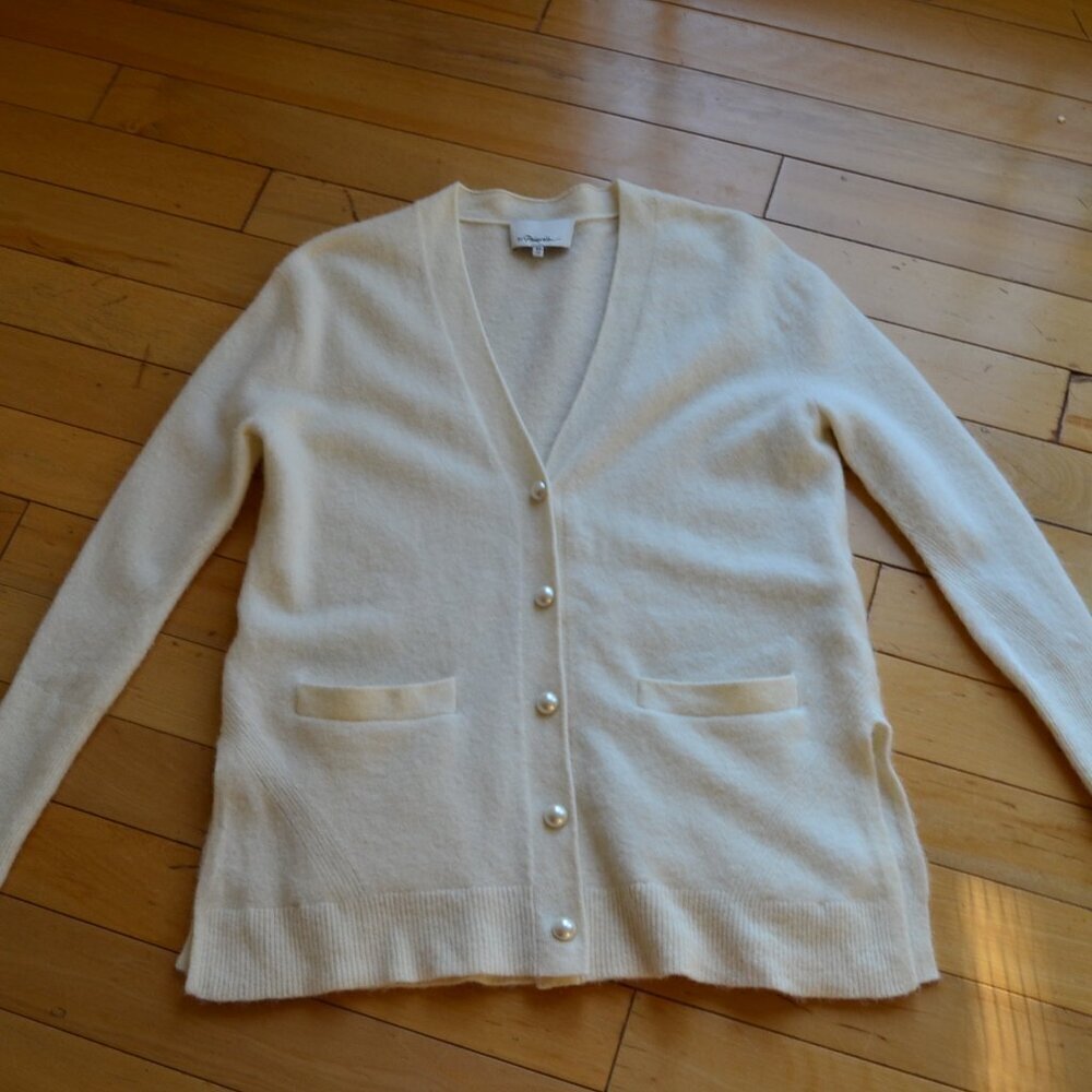3.1 PHILLIP LIM Faux-pearl Button Cardigan In White Size XS